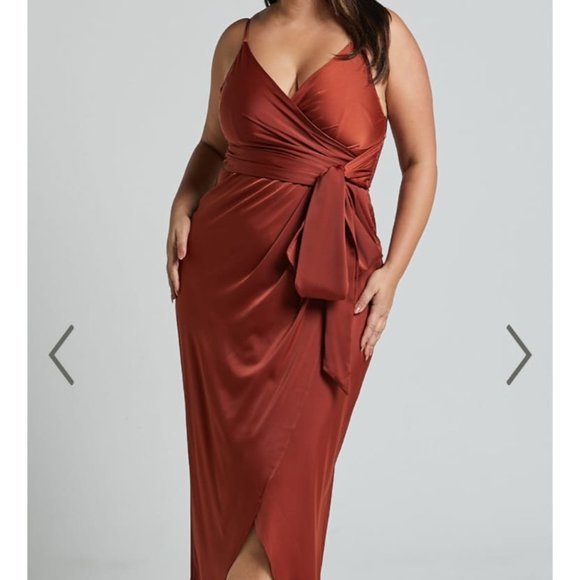 Showpo. Dresses & Skirts - Showpo Wrap Waist Tie Tulip Hem Copper Midi Dress